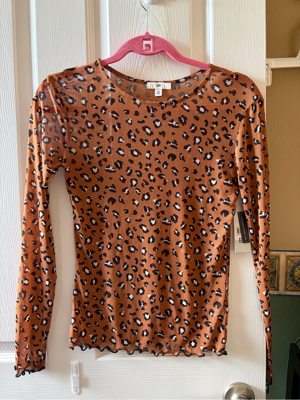 Nordstrom BP Sheer Rust Leopard Print Long Sleeve Top